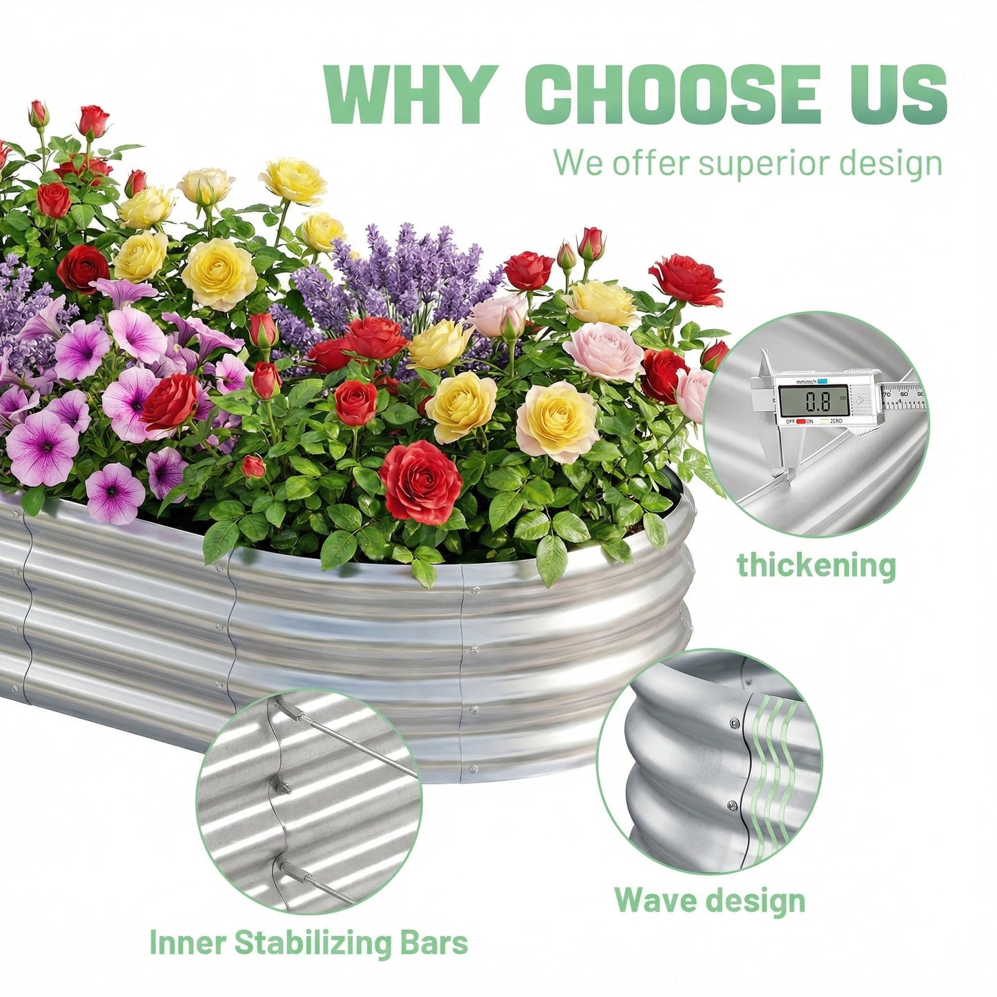 AHEONLAR 3 Pack 6×3×1ft Galvanized Raised Garden Bed, Oval Metal Garden Bed Planter Boxes Outdoor, Durable Raised Garden Beds Outdoor for Vegetables, Flowers, Silver