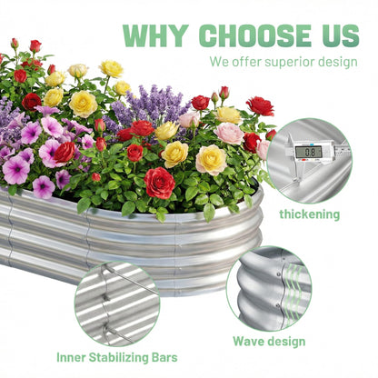 AHEONLAR 3 Pack 6×3×1ft Galvanized Raised Garden Bed, Oval Metal Garden Bed Planter Boxes Outdoor, Durable Raised Garden Beds Outdoor for Vegetables, Flowers, Silver