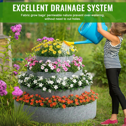 Ninehaoou 4 Pcs Plant Grow Bags 4 Tiered Strawberry Planter Tower Fabric Raised Garden Beds, 39 Inch Nonwoven Strawberry Pyramid Planter for Vegetables Flower Herbs Gardening Outdoor Growing (Gray)