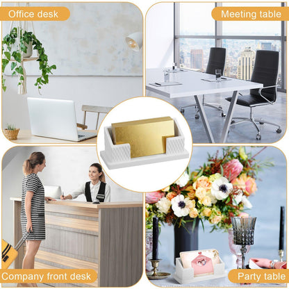 LemonRoad 2 Pcs Modern Concrete Business Card Holders for Desk Aesthetic Fluted Minimalist Concrete Business Card Display Stand Postcard Holder Organizers for Office Table Decor Desktop (White)