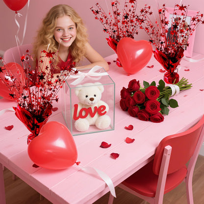 FUBININA 6 Pack Valentine's Day Table Centerpieces Metallic Red Foil Spray Centerpiece Star Table Decoration Burst for Birthday Wedding Memorial Christmas Anniversary Nye Party Supplies Decor