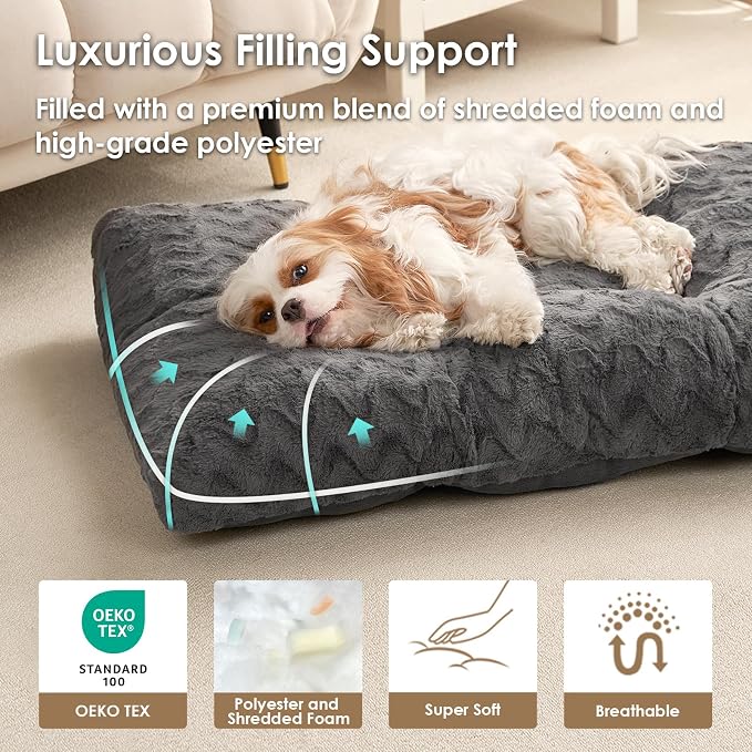 EHEYCIGA Washable XL Dog Bed for Crate 41x27 Inch, Kennel Pad for Extra Large Dogs Up to 65 lbs, Plush and Comfy Pet Sleeping Mat, Charcoal