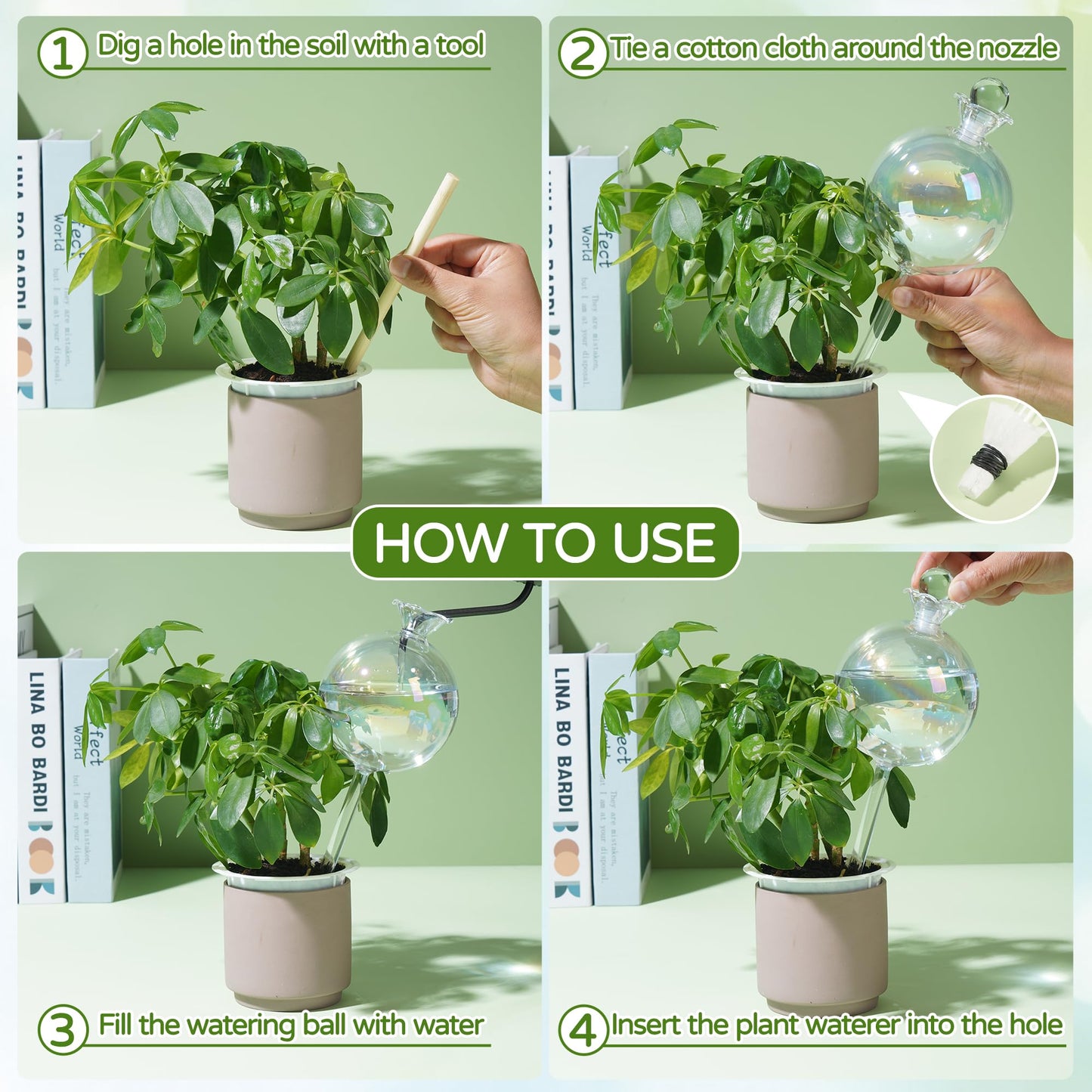 17 oz 2 Weeks Extra Large Plant Watering Globes, Iridescent Glass Self Watering Globes, Self Watering Planter Insert, Plant Watering Devices, Automatic Watering Bulbs for Daily Use (Large 4-Pack)