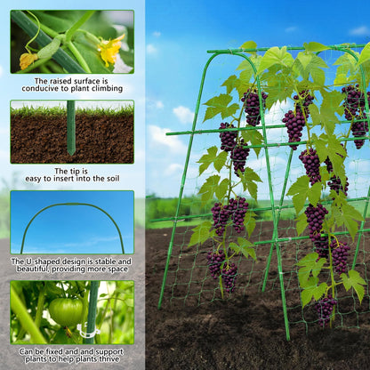 Unves Cucumber Trellis for Raised Bed, 63" x 63" Garden Trellis for Climbing Plants Outdoor, U-Shape Arch Cucumber Trellis Plant Grow Support Frame for Vine, Peas, Bean