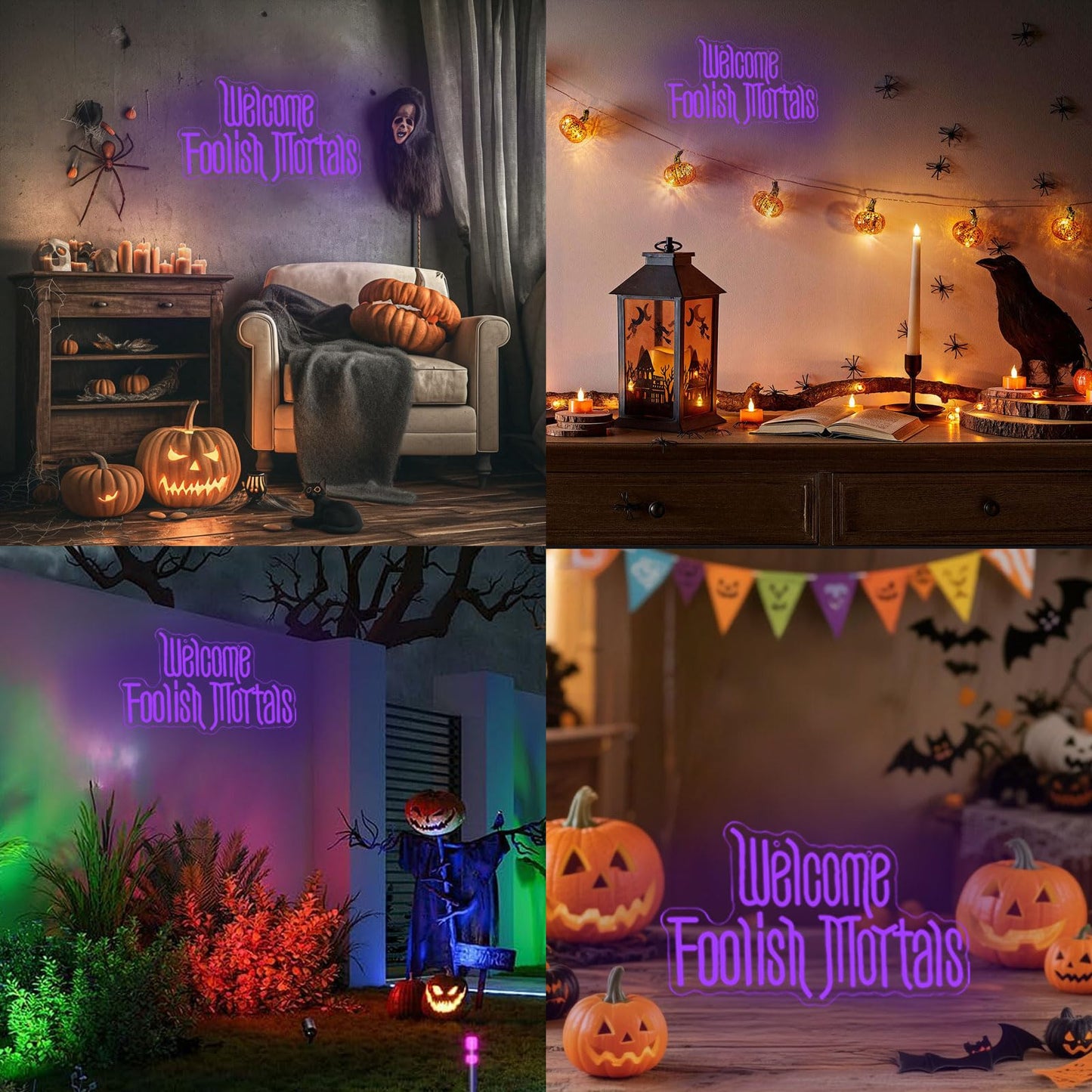Welcome Foolish Mortals Neon Sign, Anime Fans Neon Light Spooky Gothic Haunted Mansion LED Coffin Decor USB Powered, for Horror Party Haunted House Man Cave Home Room Themed Bars(16.1 * 9.4 In)