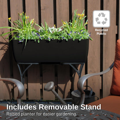 RTS Home Accents 36" x 15" Rectangular Garden Planter with Wrought Iron Stand for Indoor or Outdoor Gardening, Black - Durable, Stylish, and Weather-Resistant Planter for Modern Garden Spaces