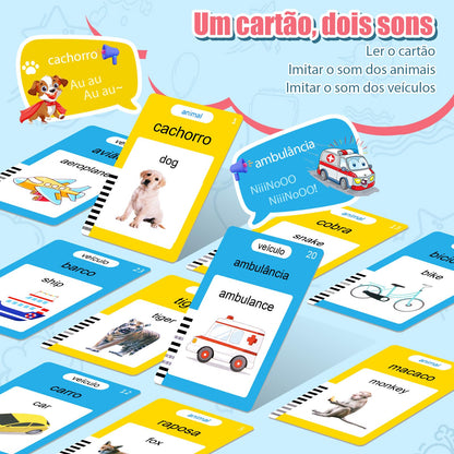 Portuguese (Brazil) & English Talking Flash Cards for Toddlers, Bilingual Flash Cards Learning Montessori Toys with 224 Sight Words, Speech Therapy Toys for Children Sensory Preschool Education Gifts