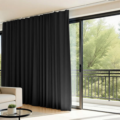 Room Divider Curtains Flexible Ceiling Tracks set,Blackout Ceiling Track Curtain for Sliding Glass Door Living Room Bedroom,Ceilings Curtain Rod Privacy Divider Panel W100xH84 Black Drape&White rail