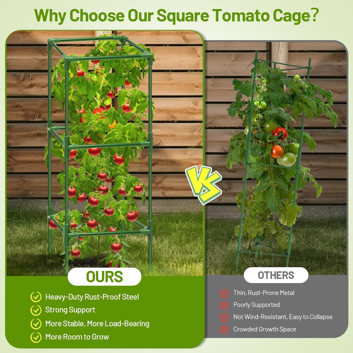 Legigo 2 Pack Square Tomato Cages- 45 Inch Heavy Duty Tomato Trellis for Climbing Plants Outdoor, Tomato Plant Support Stakes Cage Garden Trellis for Garden Raised Garden Bed Cucumbers Vegetables