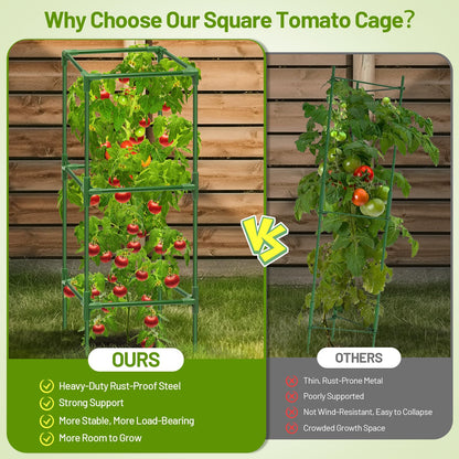 Legigo 2 Pack Square Tomato Cages- 45 Inch Heavy Duty Tomato Trellis for Climbing Plants Outdoor, Tomato Plant Support Stakes Cage Garden Trellis for Garden Raised Garden Bed Cucumbers Vegetables