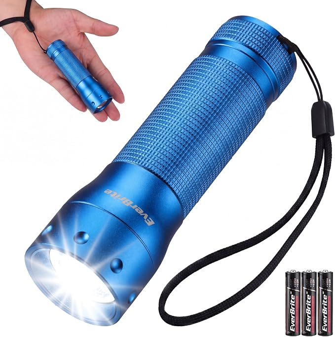 EverBrite Mini Flashlight, Zoomable LED Flash Light, 3 Modes, 3AAA Batteries Included, Handheld Small Flashlight for Camping, Emergency, Home – Blue