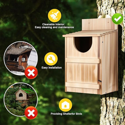 4 Pack Half Round Owl Houses, Bird Houses for Outside, Wooden Owl Nest Box Large Opening Screech Outdoor Bird's Box, for Wildlife Screech, Barred, Great Horned, Barn Owls, Assembly Required