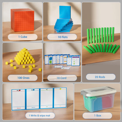 TOMMYHOME Base Ten Blocks with Place Value Chart - Math Manipulatives for Kids.Counting Blocks for Math to Help Educate Kindergarten Teachers.