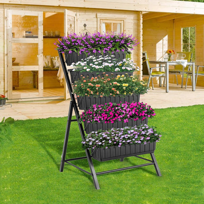 TEANDE 2 Pack Vertical Raised Garden Bed, 5-Tier Elevated Planter Box w/Drainage System & 4 Hooks for Herbs Vegetables Flowers, Vertical Garden Planter for Patio Yard Indoor Outdoor, Black