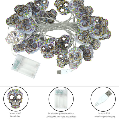 Halloween String Lights, Skull String Light Hallo ween Fall Fairy Light Battery/USB Powered Optional 2 Modes Cute Lights 2026 Indoor Outdoor Decor for Home Yard Patio (30 LED Halloween String Lights)