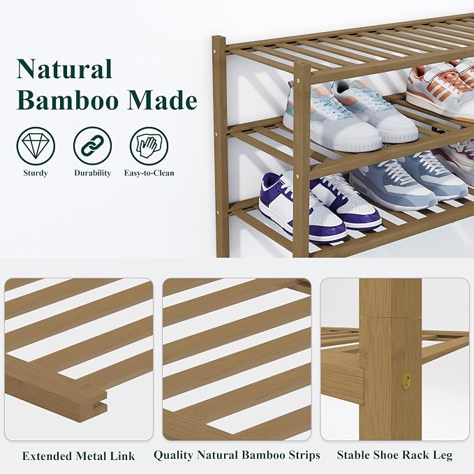 Smiry Bamboo Shoe Rack, 6 Tier Free Standing Wooden Shoe Organizer, Stackable Wood Shoe Storage Shelf for Closet, Entryway, 14 Vertical Slats, 2+2+2 Stack Heavy-Duty Legs, 26.8"x11"x39", Walnut