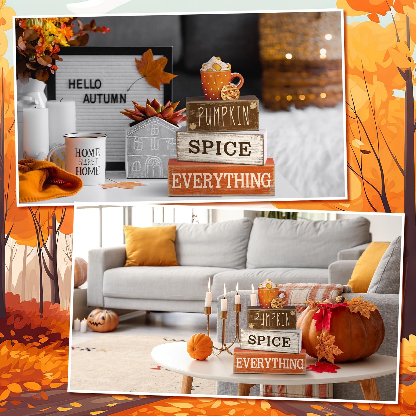 Moucuny 4 Pcs Thanksgiving Decorations for Home Fall Cup Decor Thanksgiving Table Centerpiece Fall Tiered Tray Decor Rustic Wooden Cup Block Sign Gift Farmhouse for Harvest Party Home Kitchen