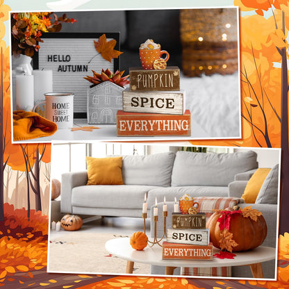 Moucuny 4 Pcs Thanksgiving Decorations for Home Fall Cup Decor Thanksgiving Table Centerpiece Fall Tiered Tray Decor Rustic Wooden Cup Block Sign Gift Farmhouse for Harvest Party Home Kitchen