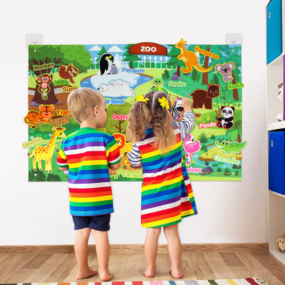 Taika 43x28 inch Zoo Animals Felt Story Board Set, 41Pcs Jungle Animals Toys, Thicker Flannel Board, Preschool Learning Toy, Interactive Storytelling Teaching Play Activity Kits