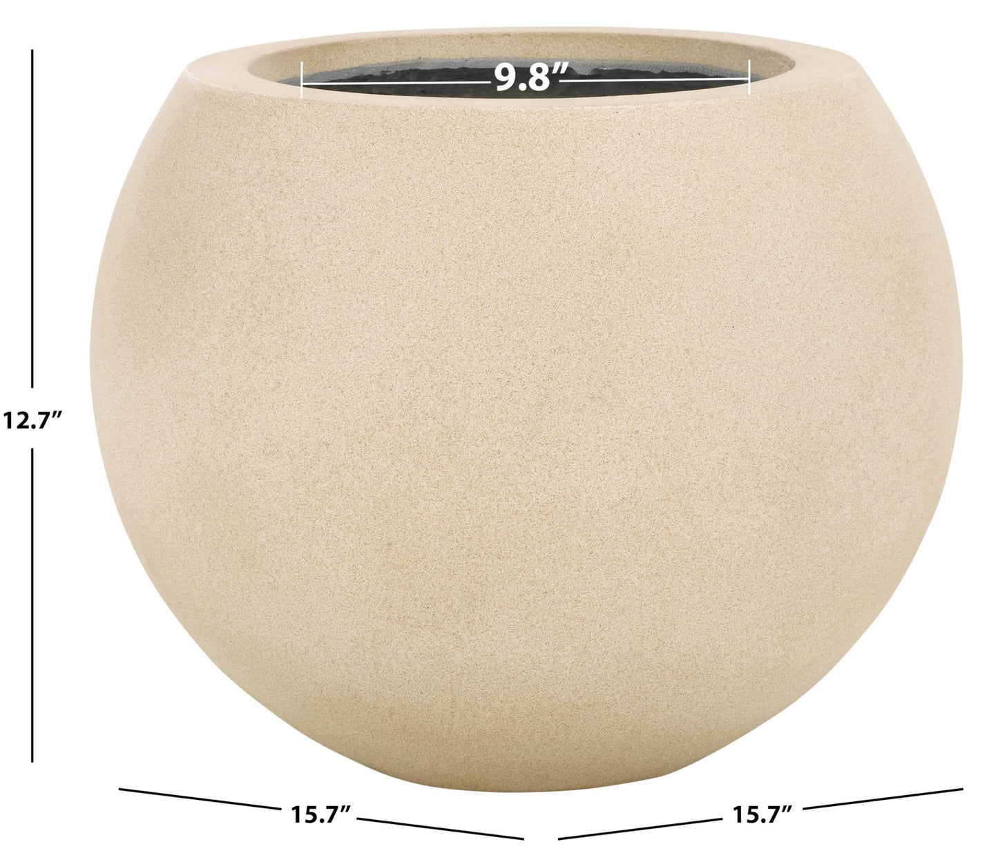 SAFAVIEH Outdoor - Kenslia Beige Ficonstone Planter Pot with Drainage Hole, Frost Resistant Decorative Orb Planter for Patio, Deck, Garden, 15.7" W x 15.7" D x 12.7" H (PAT1518B)