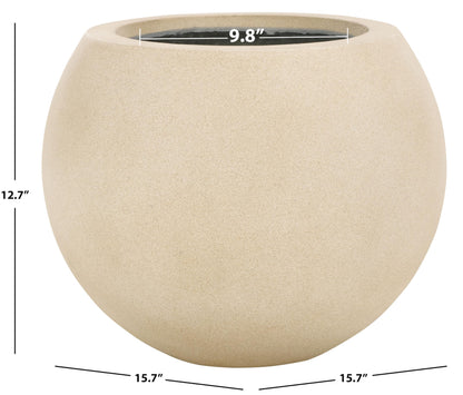 SAFAVIEH Outdoor - Kenslia Beige Ficonstone Planter Pot with Drainage Hole, Frost Resistant Decorative Orb Planter for Patio, Deck, Garden, 15.7" W x 15.7" D x 12.7" H (PAT1518B)