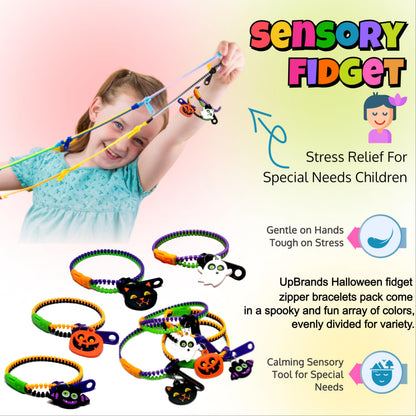UpBrands 120-Pack Halloween Fidget Zipper Bracelets – Bulk Party Favor Toys for Kids, School Goodie Bags & Giveaways, Pinata Fillers