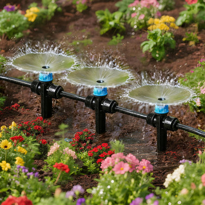 Copadri 20 Pack Two-Way Quick Connect Drip Emitters Fan Shape with Stake for 1/4" Irrigation Tubing, Adjustable 360 Degree Water Flow Irrigation Vortex Sprayer for Garden Watering System