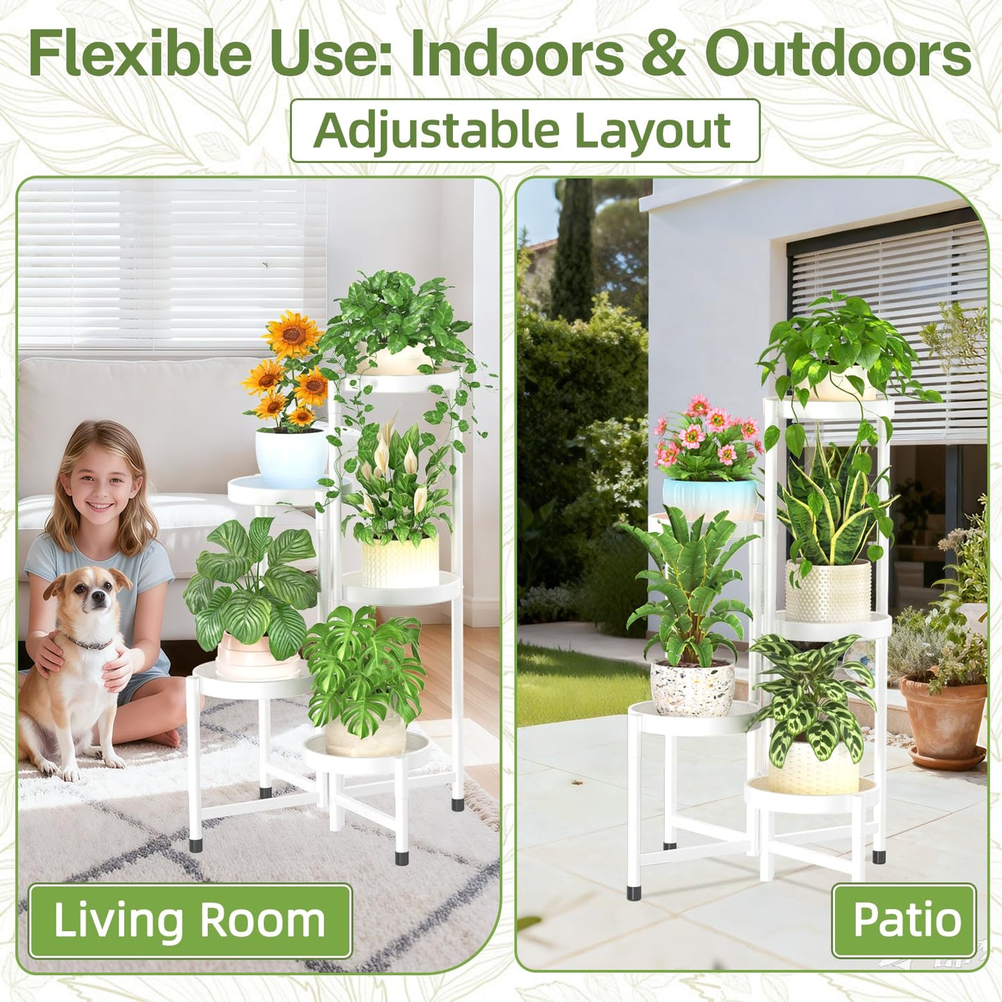 iDavosic.ly Plant Stand Indoor Outdoor, 5 Tier Corner Metal Flower Display Holder Shelf, Folding Tall Orchid Rack for Patio Balcony Porch Garden Living Room House, White