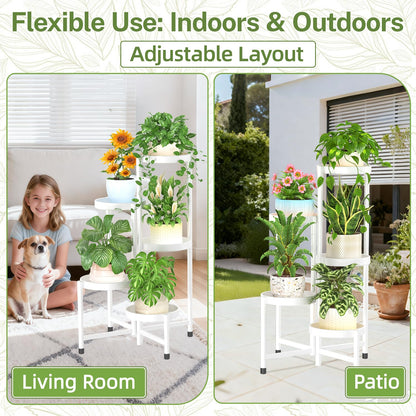 iDavosic.ly Plant Stand Indoor Outdoor, 5 Tier Corner Metal Flower Display Holder Shelf, Folding Tall Orchid Rack for Patio Balcony Porch Garden Living Room House, White