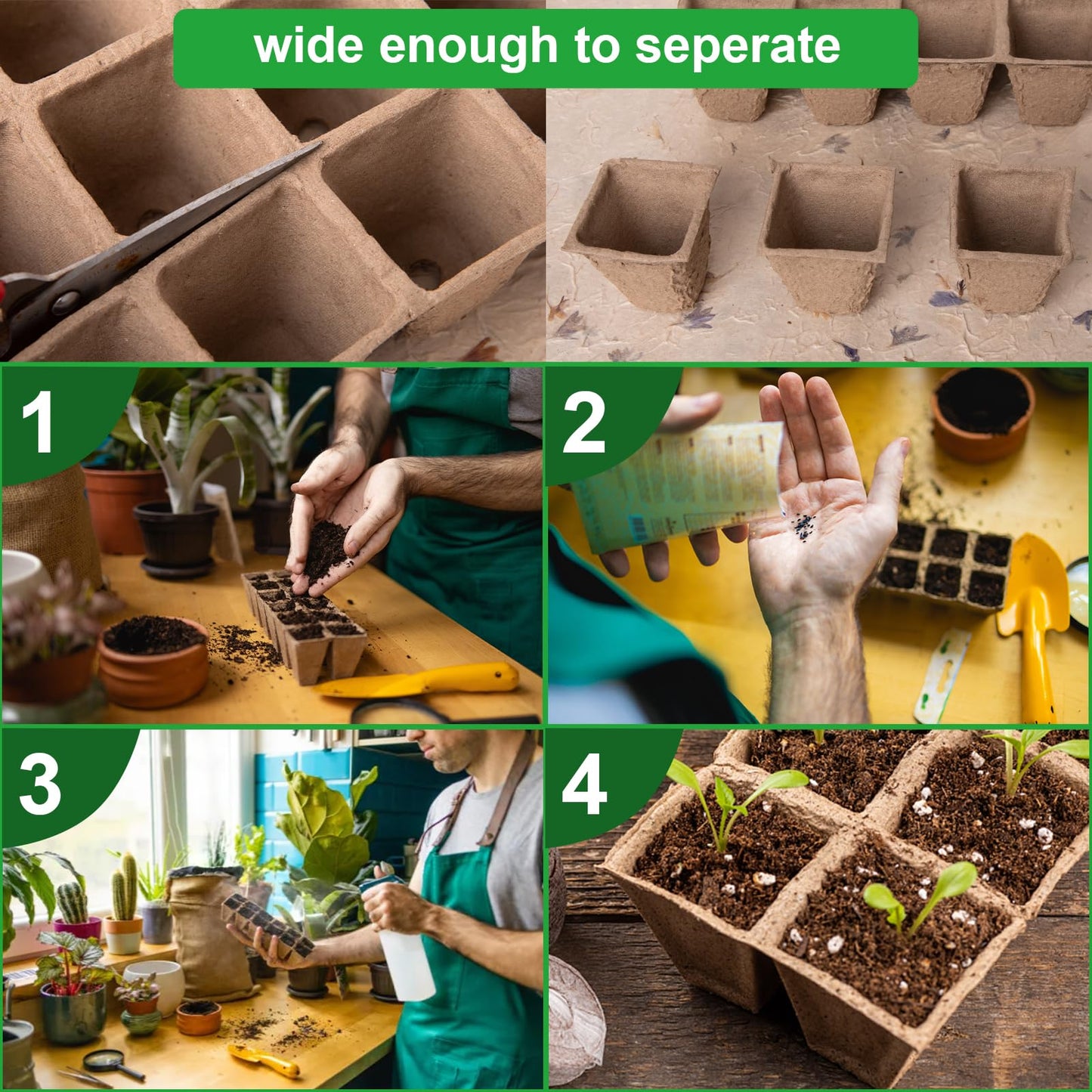 TIMEDIARY 300 Cells Peat Pots Seed Starter Tray, 25 Packs Biodegradable Seedling Pots Organic Germination Plant Starter Kit with 15 Pcs Plant Labels for Vegetables Herbs