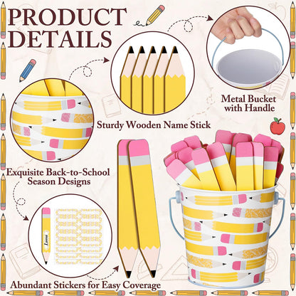 ReliThick 101 Pcs Pencil Flip Name Sticks with Metal Buckets Back to School Talking Sticks with Metal Holder Set for Classroom Management Tool Teacher Essentials Educational Activities