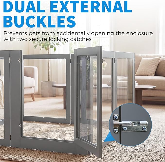 Heavy Duty Clear Acrylic Dog Playpen for Small/Medium Pets – 32" High Clear Pet Pen with Sturdy Metal Frame, Walk-in Kennel, Expandable Indoor & Outdoor Pet Play Yard
