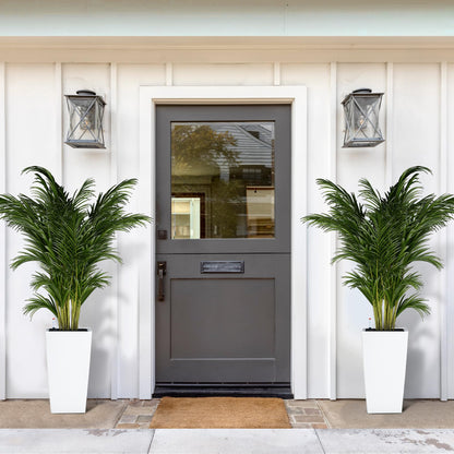 PeakPursuit 16" Tall Planters Set of 2, Outdoor＆Indoor Black Planter Pots, High Front Porch Planter Pots with Drainage Holes＆Water Level Monitor＆Inner Bucket, Automatic Watering, White