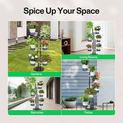 VIVOSUN Metal Plant Stand, 6-Tier Tall Vertical Planter Tower with Self-Watering Planters, Modular Shelf for Indoor & Outdoor Use