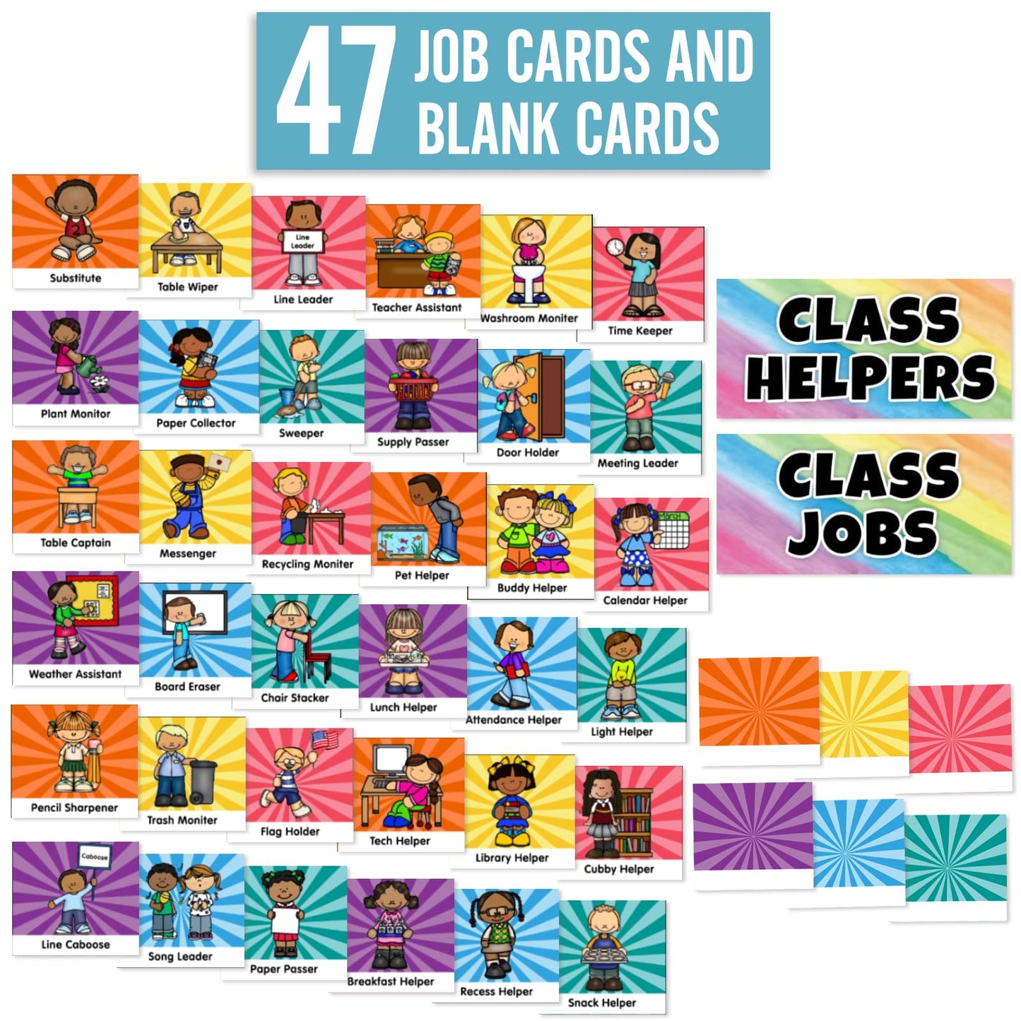 Classroom Jobs Pocket Chart with 47 Cards, Class Management Helpers for Preschool Elementary Homeschool, Teachers Must Haves Educational Supplies for Students