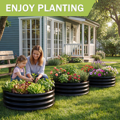 AHEONLAR 3 Pack 2x2x1 ft Round Galvanized Raised Garden Bed Kit Round Metal Flower Box Large Planter Raised Beds Outdoor Garden for Planting,Fruit,Herb Black