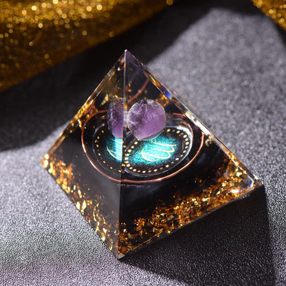 YOUNAIERZX Twelve Constellations Orgone Pyramid Natural Amethyst with Obsidian Healing Crystals for Protection Chakra Positive Energy Gift Home Decor (Virgo)