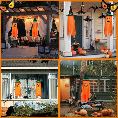 2 Pack Halloween Hanging Pumpkin Decorations Outdoor Hanging Pumpkin Witch Hats Ornaments for Home Garden Yard Party