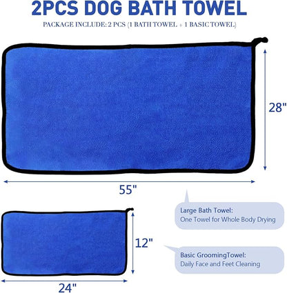 2 Pcs Dog Towels for Drying Dogs Super Absorbent Dog Bath Towel Microfiber Puppy Drying Towel Soft Dog Blanket Quick Dry Pet Grooming Towels for Large Medium Small Dogs