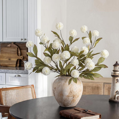 Juxdp 6 PCS Artificial Pompon Mum Branches for Vase - 27" Fake Silk Chrysanth Stems Look Real Faux Flowers for DIY Bouquet, Table Centerpieces, Farmhouse, Home Decor (Cream)