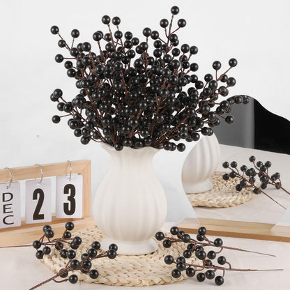 Rowfad 40 Pcs Artificial Berry Stems Branches, Halloween Black Faux Holly Berries Picks Ornaments for Christmas Tree Wreath DIY Craft Decorations Holiday Home Decor (40, Black)