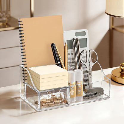 HBlife Acrylic Desk Organizer with Drawer, Pen & Pencil Holder, Multifunctional Desktop Caddy for Office Supply and Organization (Clear)