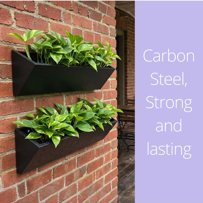 LaLaGreen Wall Planter (24 Inch, 2 Pack) Triangle Black Metal Hanging Flower Pots for Outdoor Plants, Geometric Carbon Steel Wall Mounted Planters for Succulents, Modern Vertical Garden Home Decor