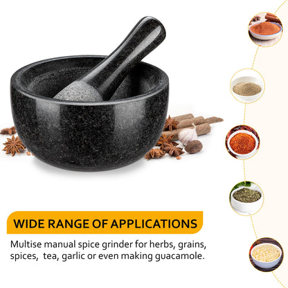 Velaze Large Mortar and Pestle Set, 100% Granite, Natural Unpolished, Herb Crusher, Spice Grinder, Stone Grinder Bowl for Making Guacamole and Pesto, 6.3 Inch Pestle and 16 oz Mortar(2 Cup)
