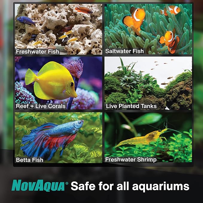 KORDON Novaqua Aquarium Water Conditioner for Freshwater & Saltwater – Instantly Detoxifies Chlorine, Chloramines, & Heavy Metals in Tap Water, Replaces Fish Slime Coat, Adds pH Buffers, 1-gallon