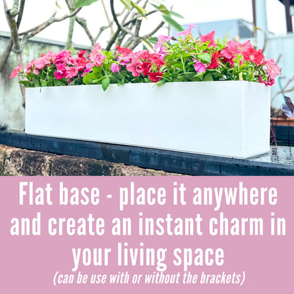 LaLaGreen Planter Boxes Outdoor (40 Inch, 1 Pack) Rectangular Self Watering System Window Flower Boxes with Bracket, Large White Planters Vertical Plant Container Hanging Wall Mount Indoor Succulents