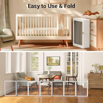 Clear Acrylic Pet Playpen, 25.6" H Transparent Dog Fence with Support Feet, Sturdy & Stylish Indoor Enclosure for Puppy, Cat, Rabbit, Easy to Assemble & Clean