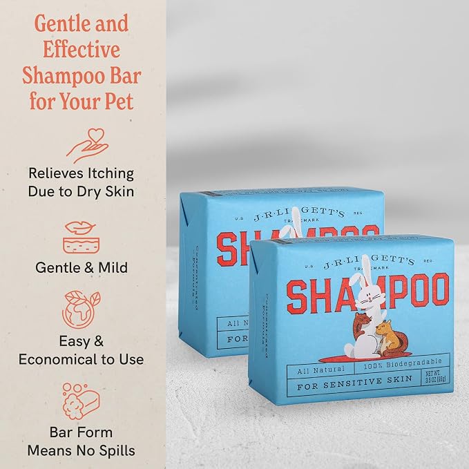 J.R.LIGGETT'S Small Animal Shampoo Bar, Natural Cleansing Bar for Rabbits, Guinea Pigs, Ferrets, and Small Pets, Gentle Hypoallergenic Formula, Detergent-Free, 3.5 oz