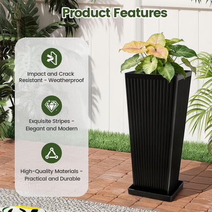 Diyfire Front Porch Planters Outdoor Set of 2, 24" Tall Plastic Planters for Outdoor Plants with Drainage, Extra Large Outdoor Planter Pots, Tapered Tall Planters for Front Door & Indoor Plants, Black