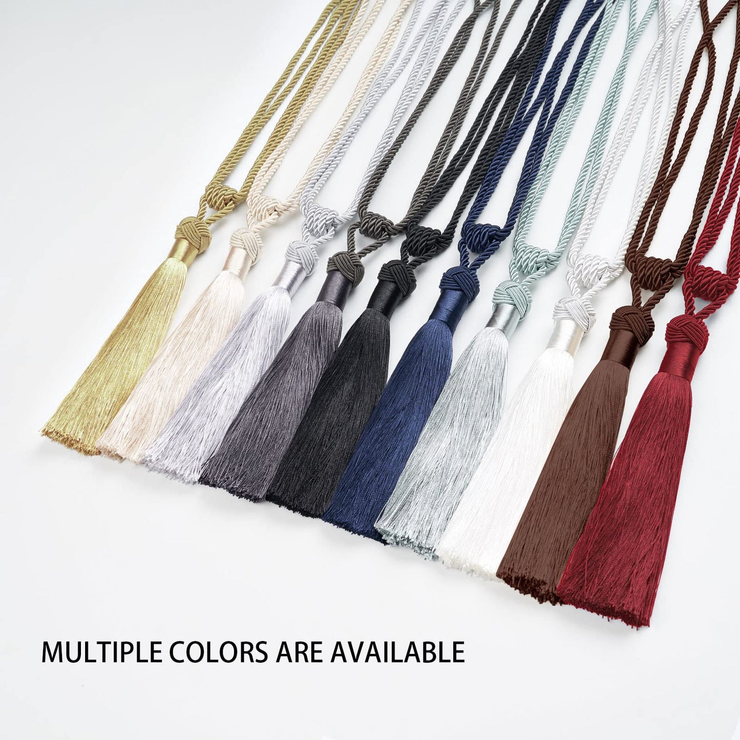 NICEEC 4 Pack Long Tassel Curtain Tiebacks Handmade Braided Rope Knot Drape Tie Backs European Style Decorative Curtain Holdbacks for Home & Office Window Drapery (Gold)